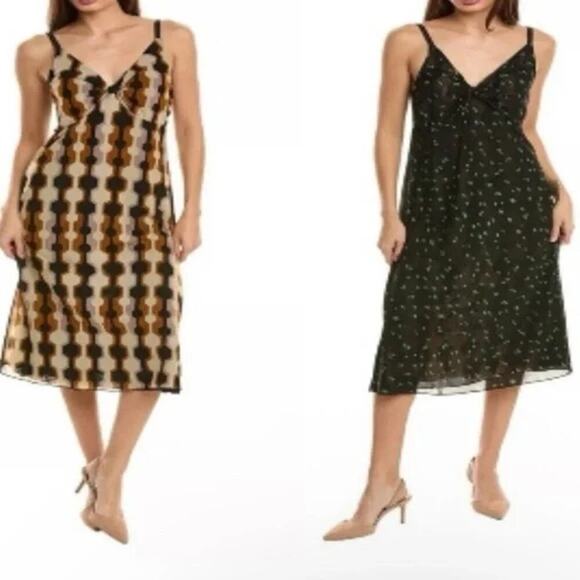 NWT CAbi #4588 Women's Cream Brown Trophy Reversible Midi Dress Size Medium - Picture 1 of 8